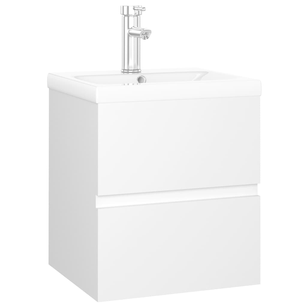 Sink Cabinet with Built-in Basin White Engineered Wood