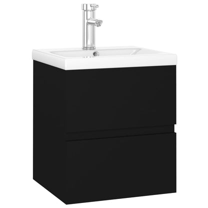 Sink Cabinet with Built-in Basin Black Engineered Wood