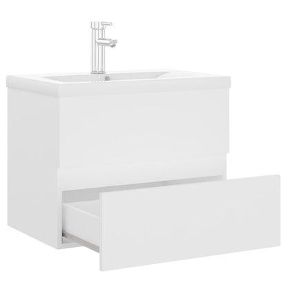 Sink Cabinet with Built-in Basin White Engineered Wood