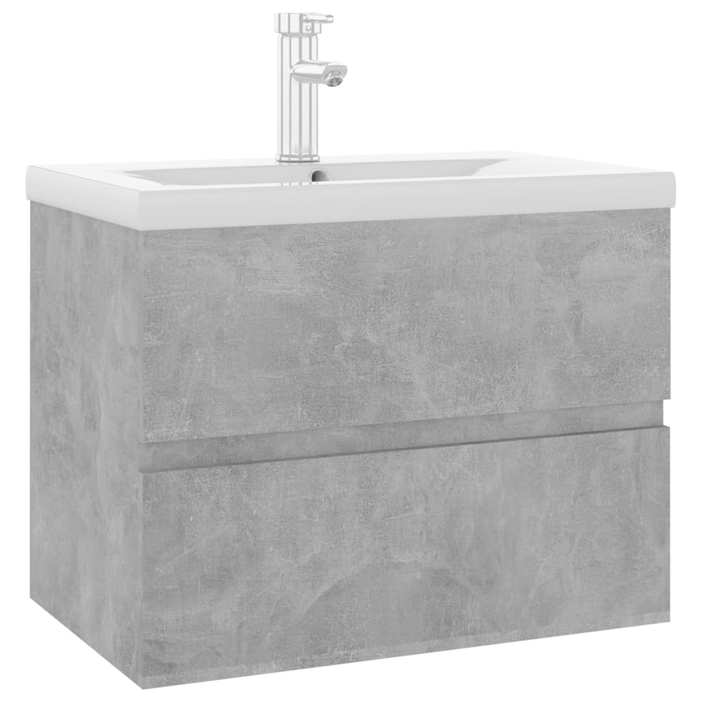 Sink Cabinet with Built-in Basin Concrete Grey Engineered Wood