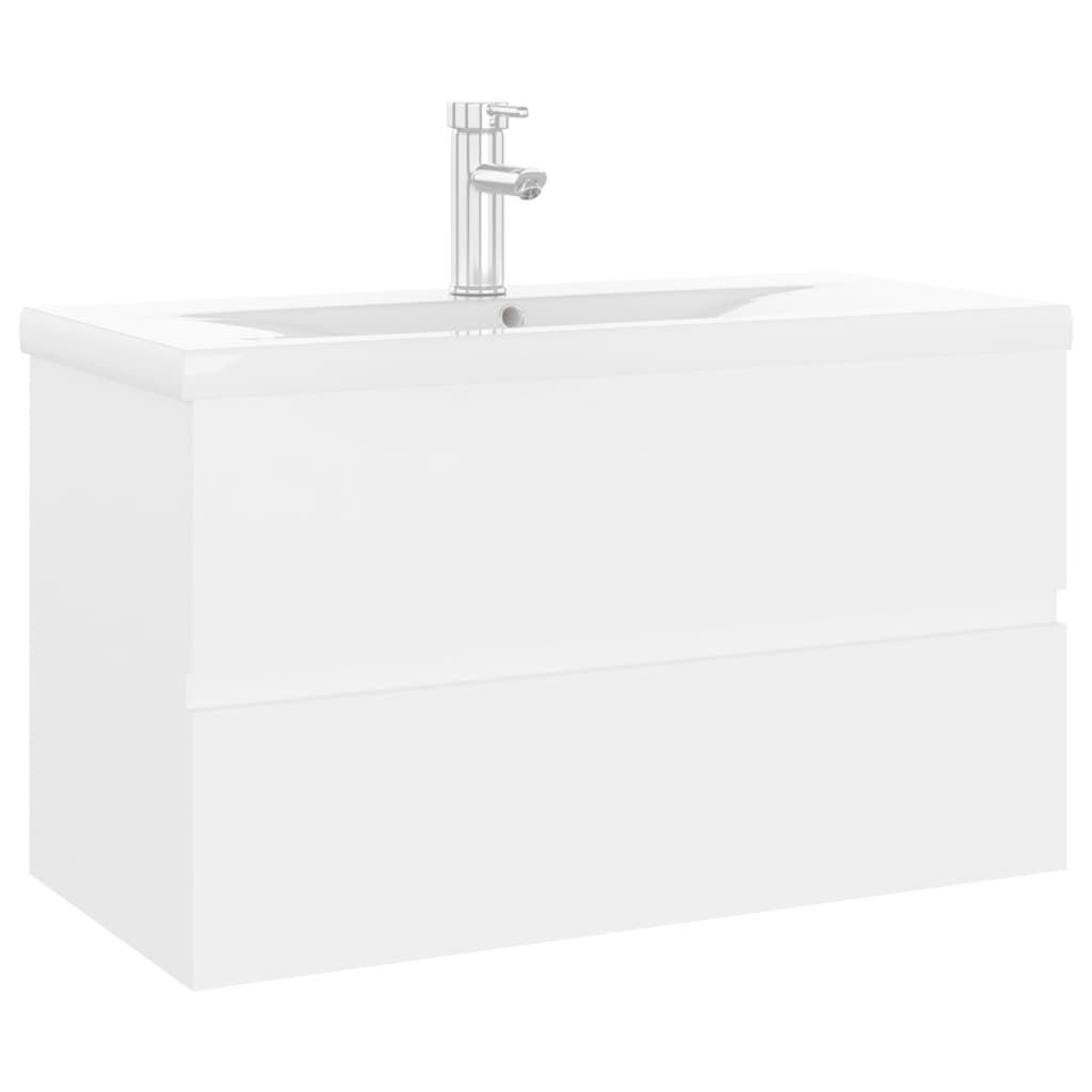 Sink Cabinet with Built-in Basin White Engineered Wood