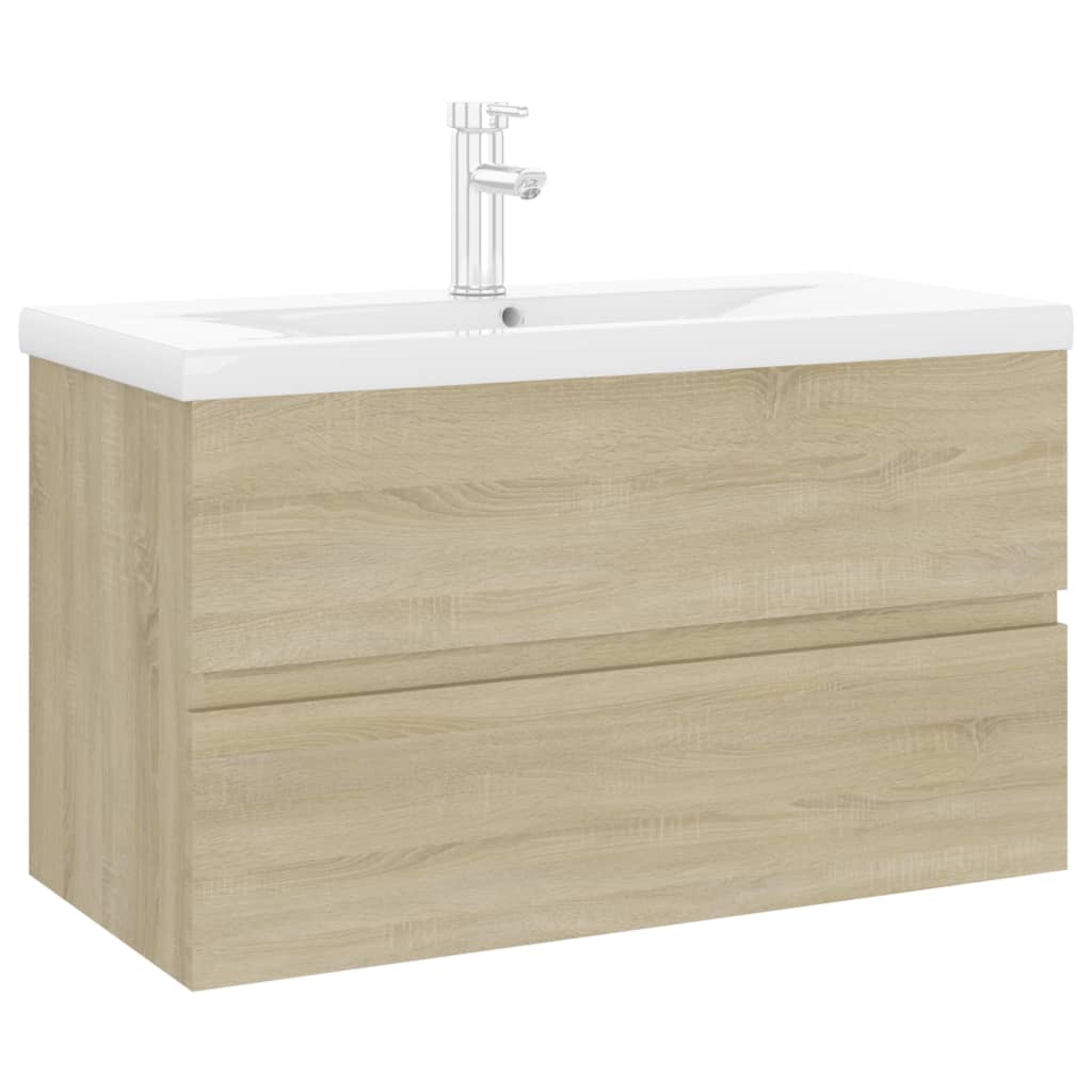 Sink Cabinet with Built-in Basin Sonoma Oak Engineered Wood