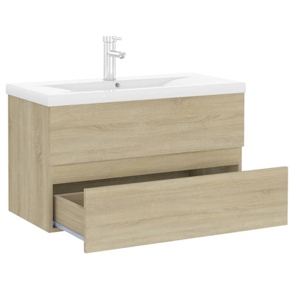 Sink Cabinet with Built-in Basin Sonoma Oak Engineered Wood