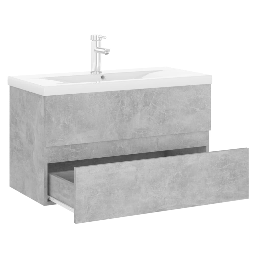 Sink Cabinet with Built-in Basin Concrete Grey Engineered Wood