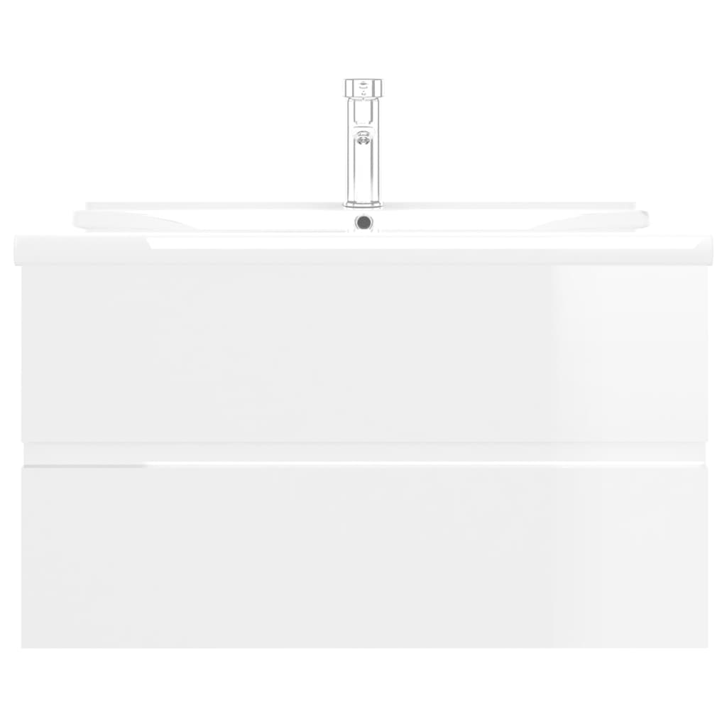 Sink Cabinet with Built-in Basin High Gloss White Engineered Wood