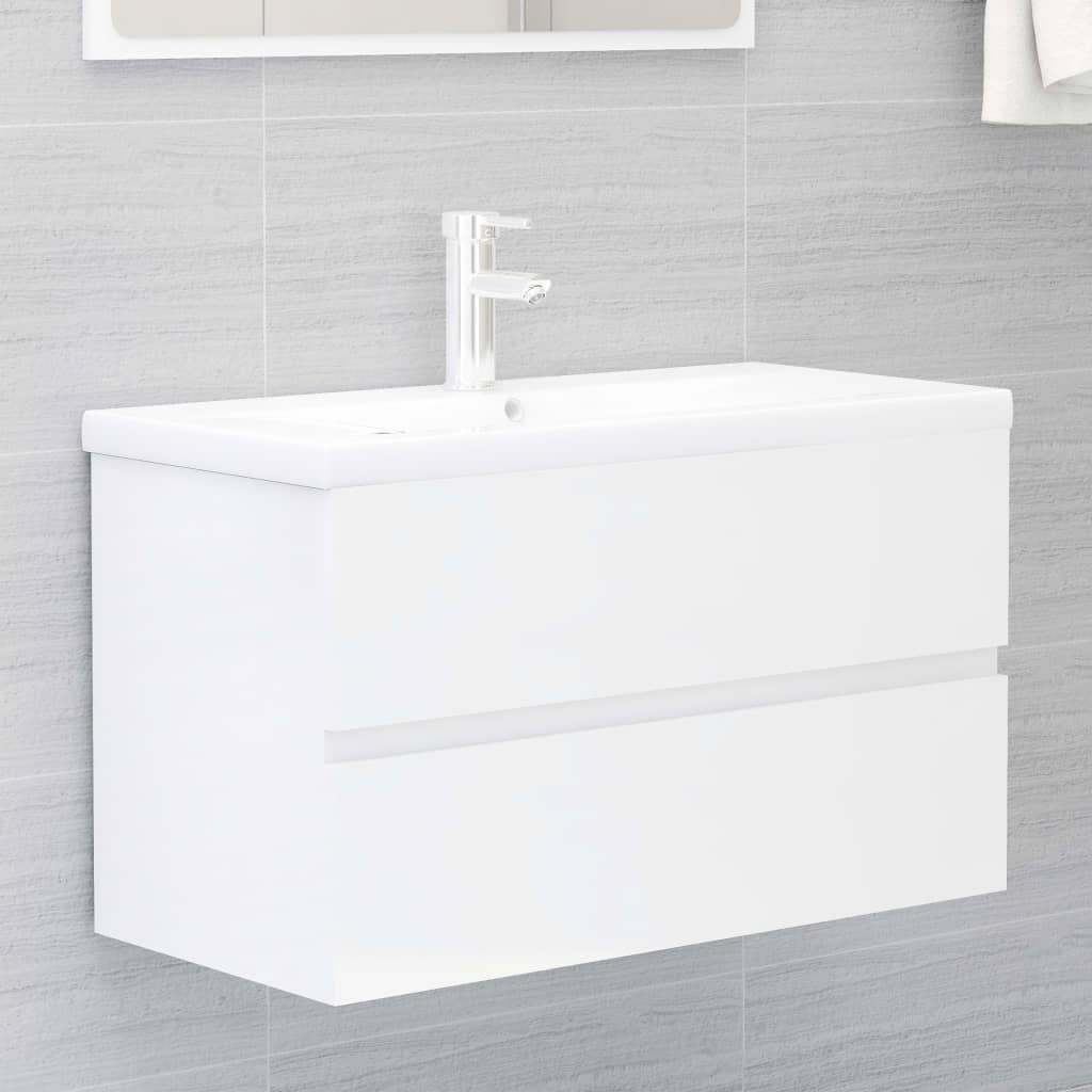 Sink Cabinet with Built-in Basin High Gloss White Engineered Wood