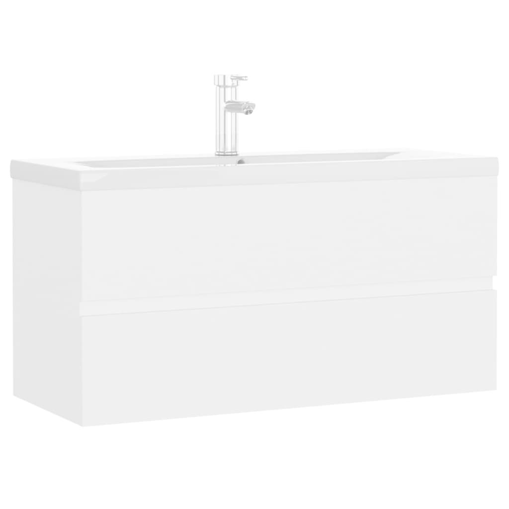 Sink Cabinet with Built-in Basin White Engineered Wood