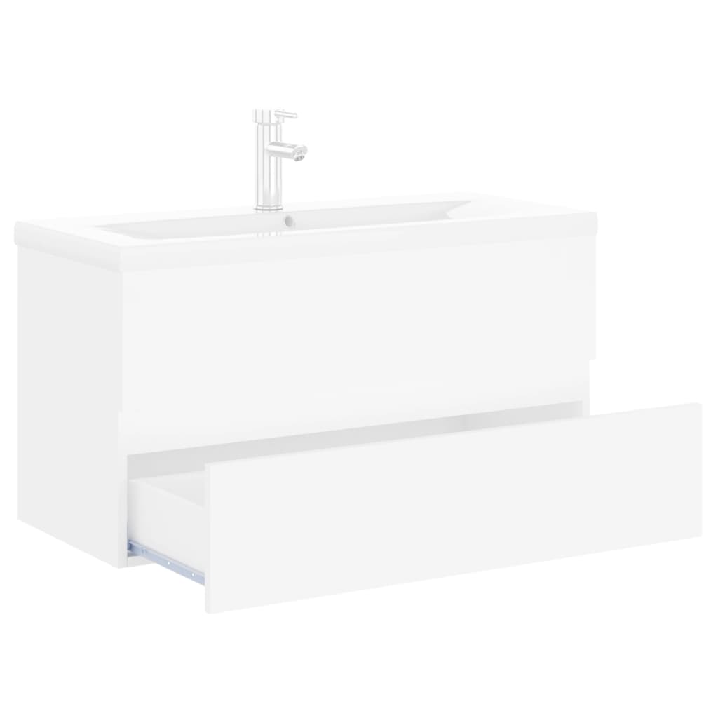 Sink Cabinet with Built-in Basin White Engineered Wood