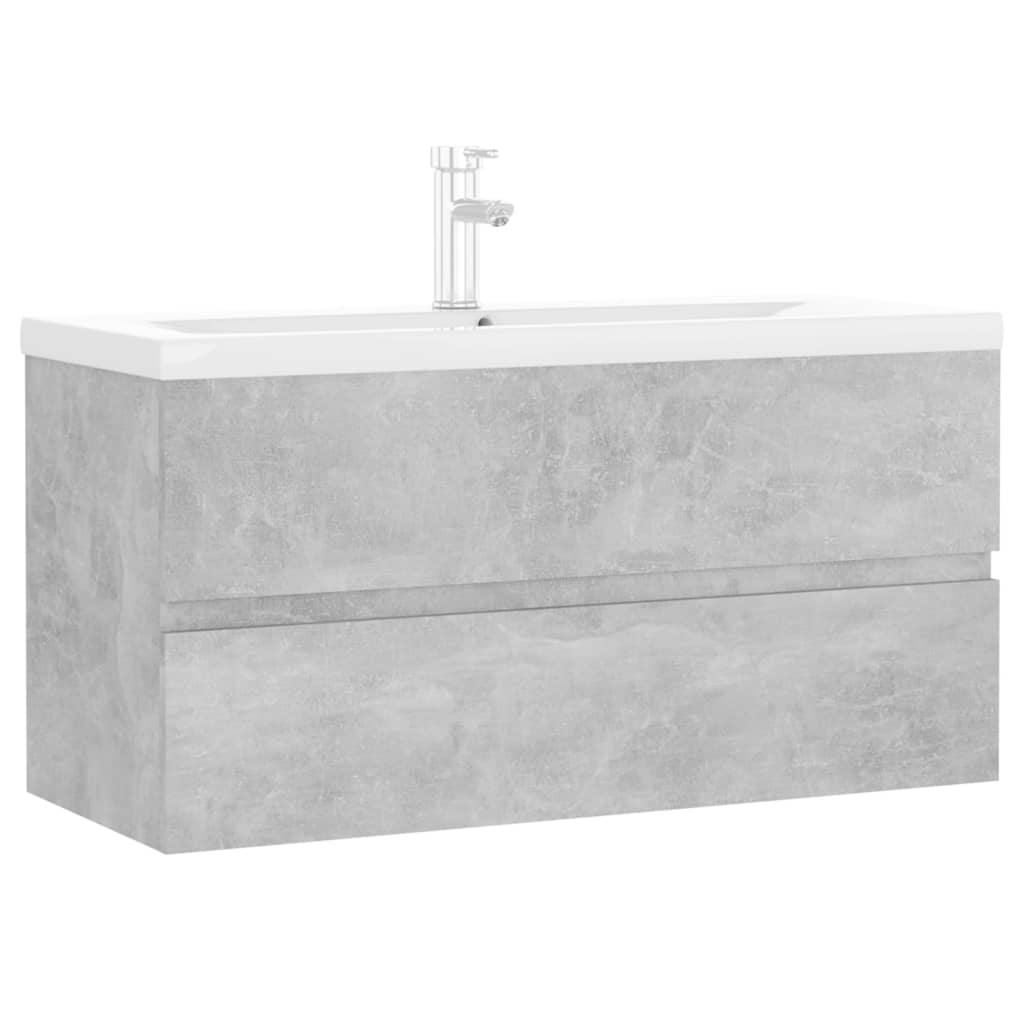 Sink Cabinet with Built-in Basin Concrete Grey Engineered Wood