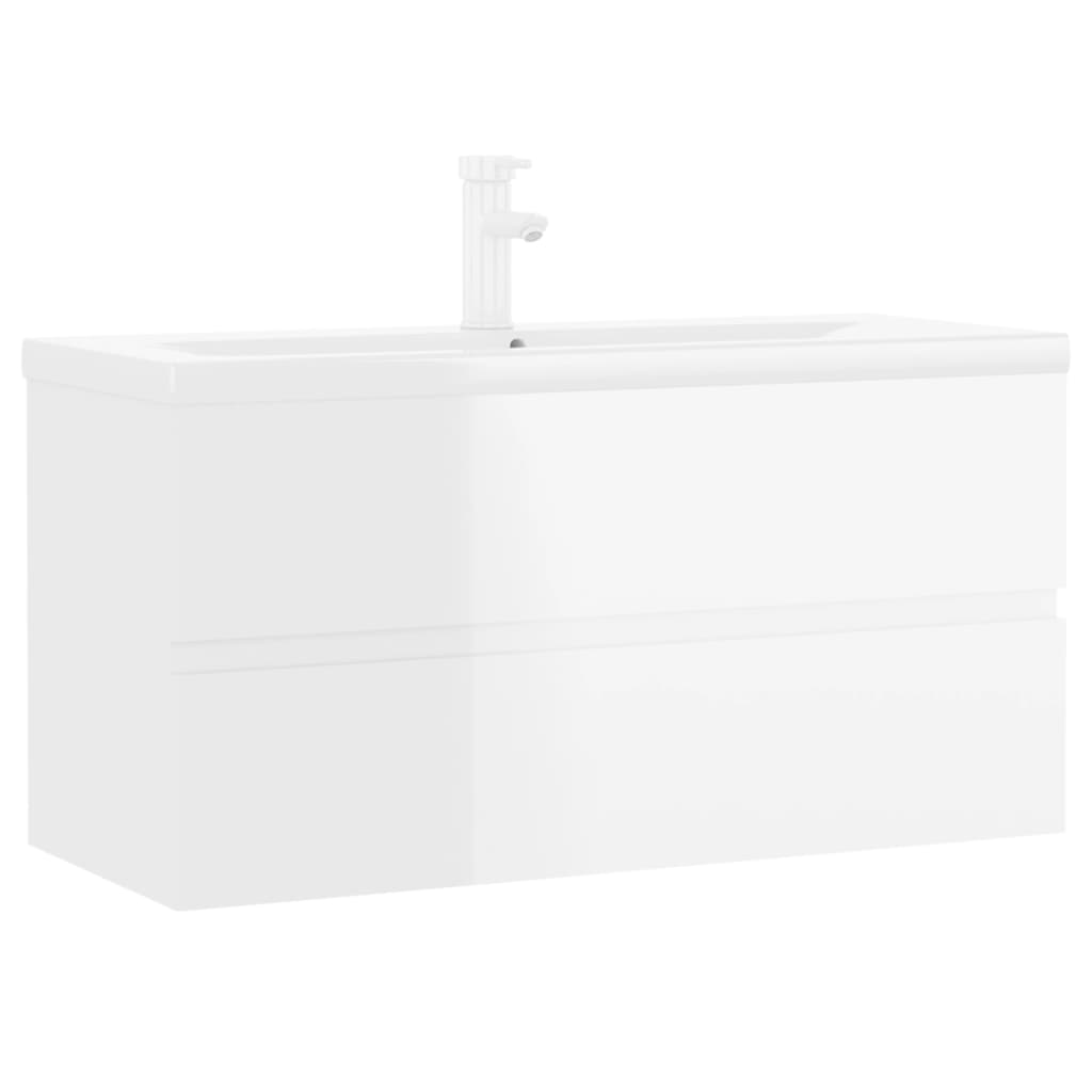 Sink Cabinet with Built-in Basin High Gloss White Engineered Wood