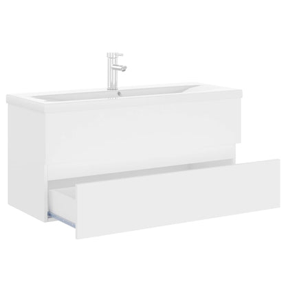 Sink Cabinet with Built-in Basin White Engineered Wood