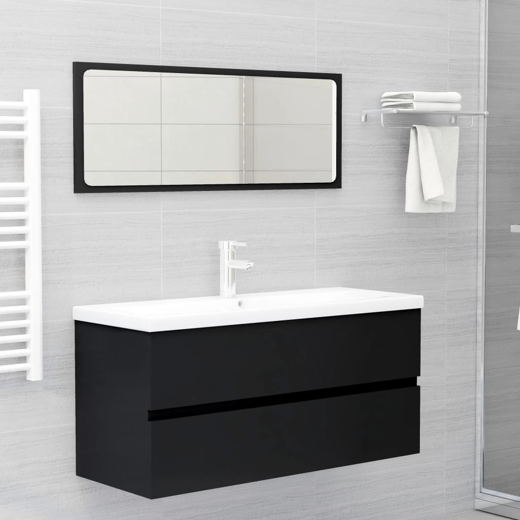 Sink Cabinet with Built-in Basin Black Engineered Wood