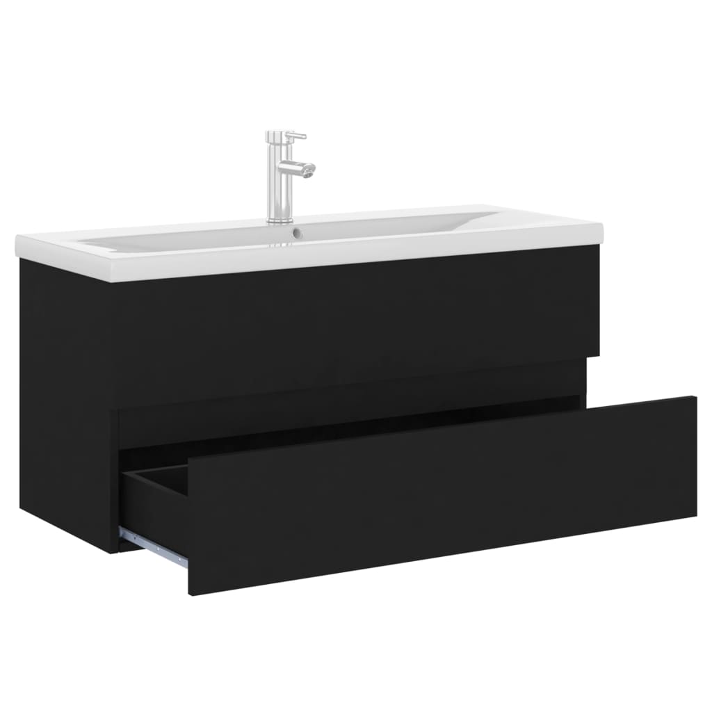 Sink Cabinet with Built-in Basin Black Engineered Wood