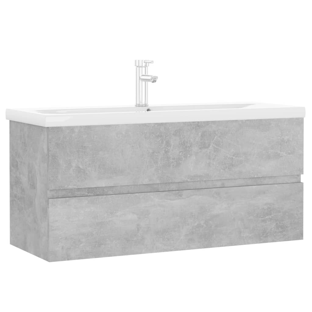 Sink Cabinet with Built-in Basin Concrete Grey Engineered Wood