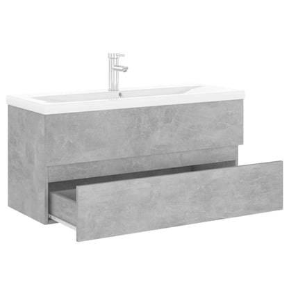 Sink Cabinet with Built-in Basin Concrete Grey Engineered Wood