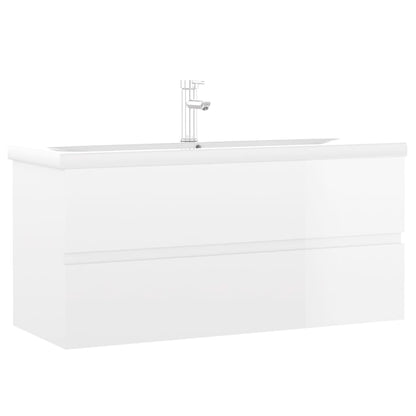 Sink Cabinet with Built-in Basin High Gloss White Engineered Wood