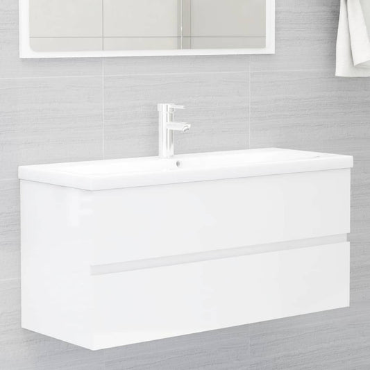 Sink Cabinet with Built-in Basin High Gloss White Engineered Wood