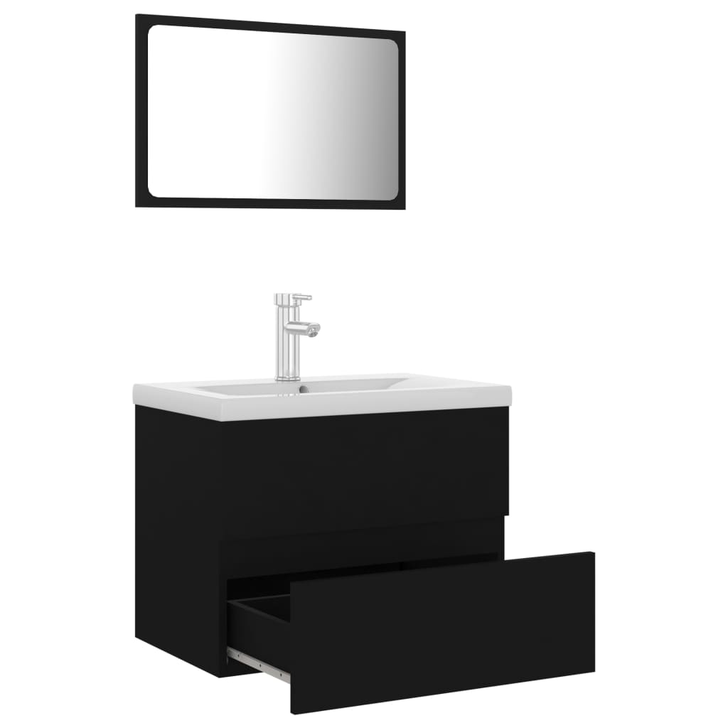 Bathroom Furniture Set Black Engineered Wood