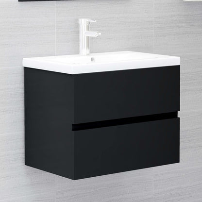 Bathroom Furniture Set Black Engineered Wood