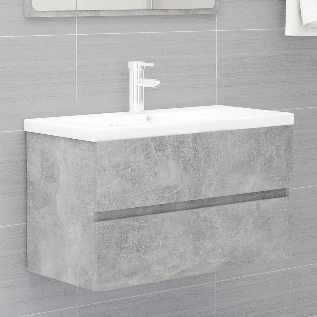 Bathroom Furniture Set Concrete Grey Engineered Wood