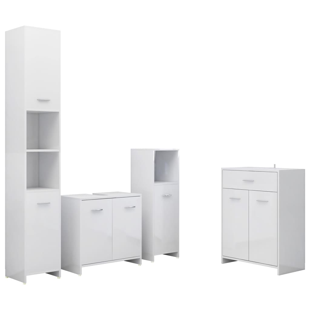 4 Piece Bathroom Furniture Set High Gloss White