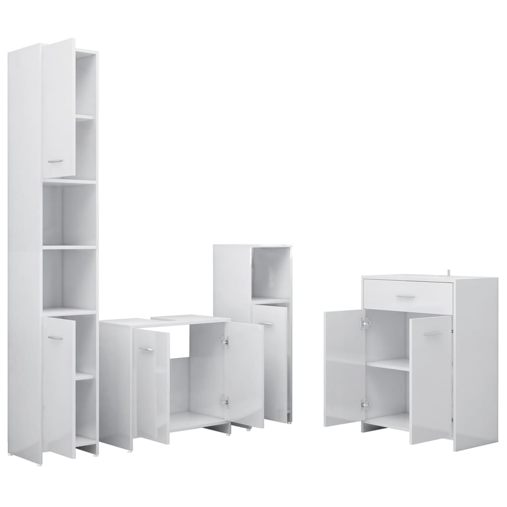 4 Piece Bathroom Furniture Set High Gloss White