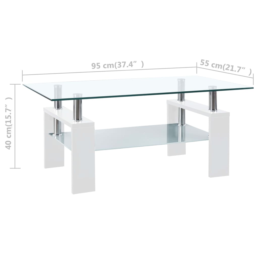 Coffee Table White and Transparent 95x55x40 cm Tempered Glass