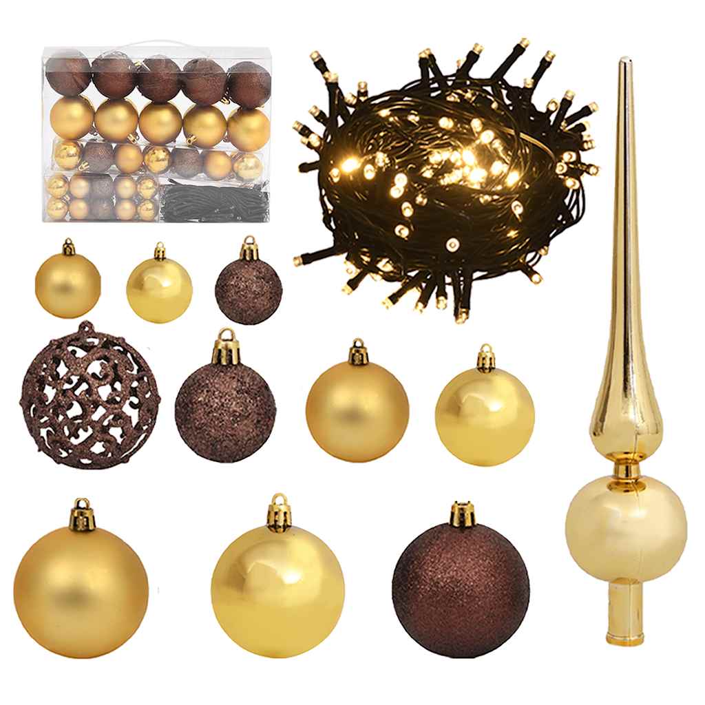 61 Piece Christmas Ball Set with Peak and 150 LEDs Gold Bronze