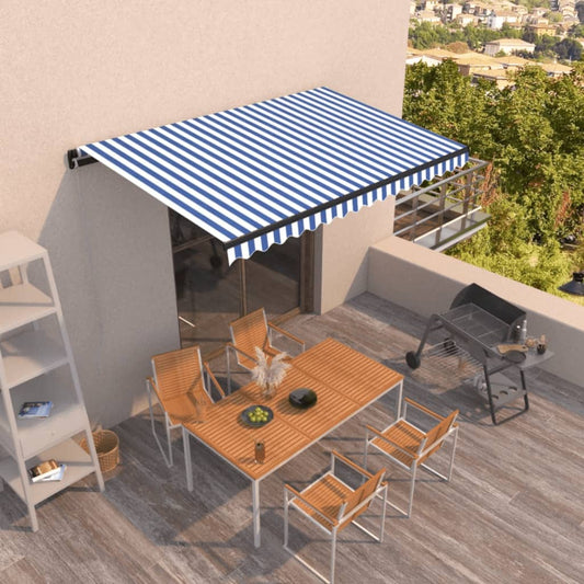 Manual Retractable Awning 450x350 cm Blue and White