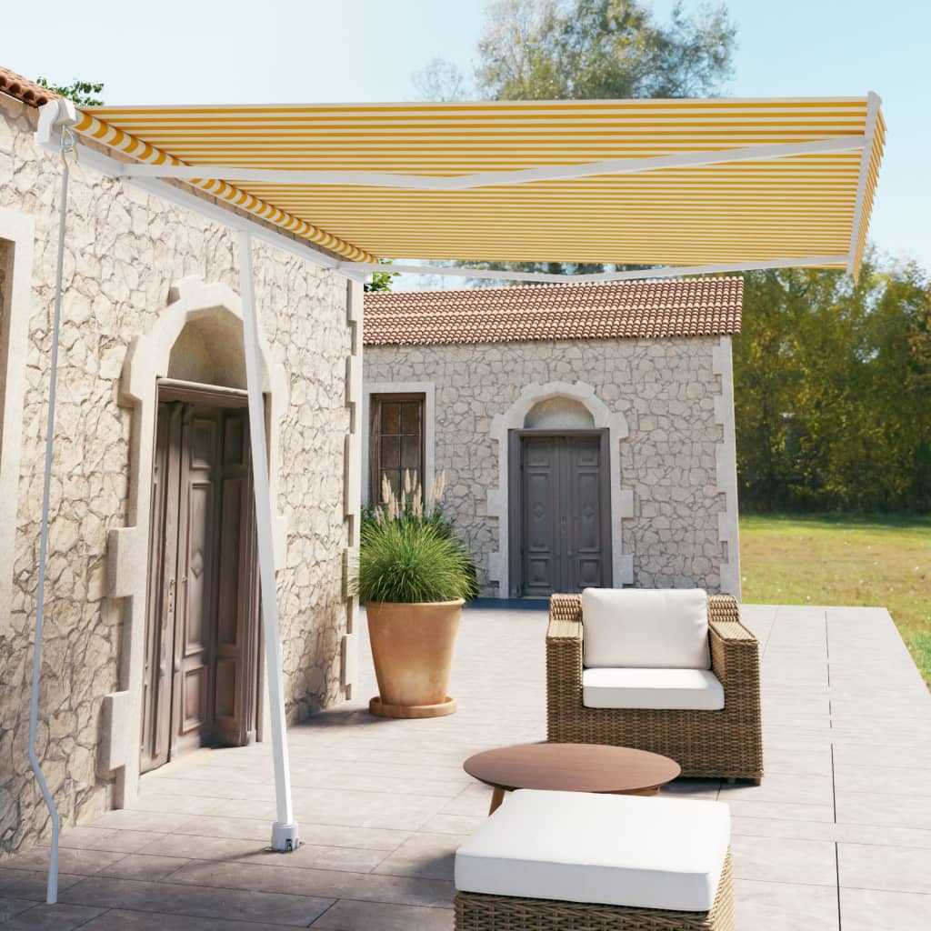 Freestanding Manual Retractable Awning 300x250 cm Yellow/White