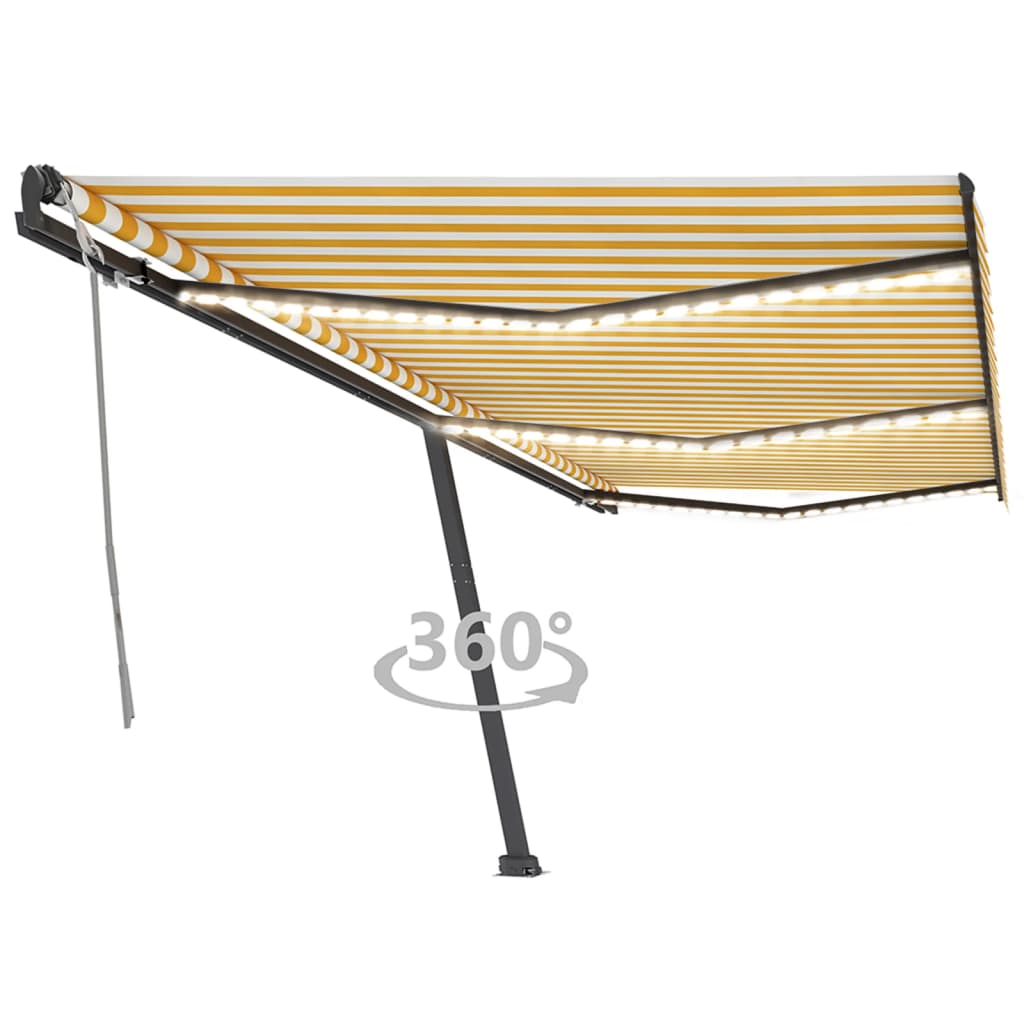 Manual Retractable Awning with LED 600x350 cm Yellow and White