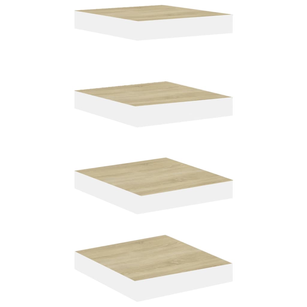 Floating Wall Shelves 4 pcs Oak and White 23x23.5x3.8 cm MDF