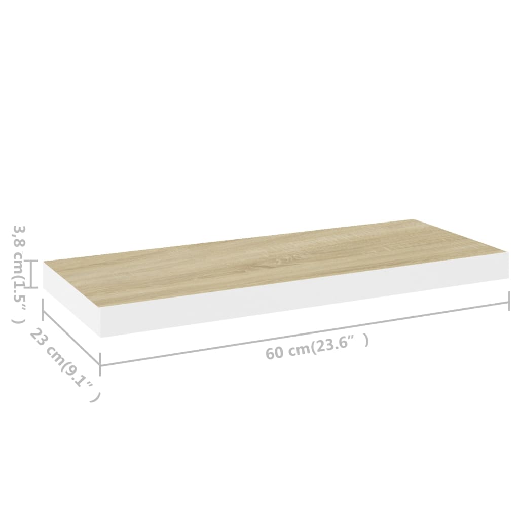 Floating Wall Shelf Oak and White 60x23.5x3.8 cm MDF