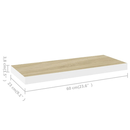 Floating Wall Shelf Oak and White 60x23.5x3.8 cm MDF