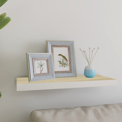 Floating Wall Shelf Oak and White 60x23.5x3.8 cm MDF