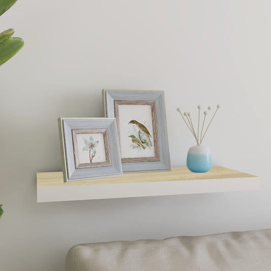 Floating Wall Shelf Oak and White 60x23.5x3.8 cm MDF