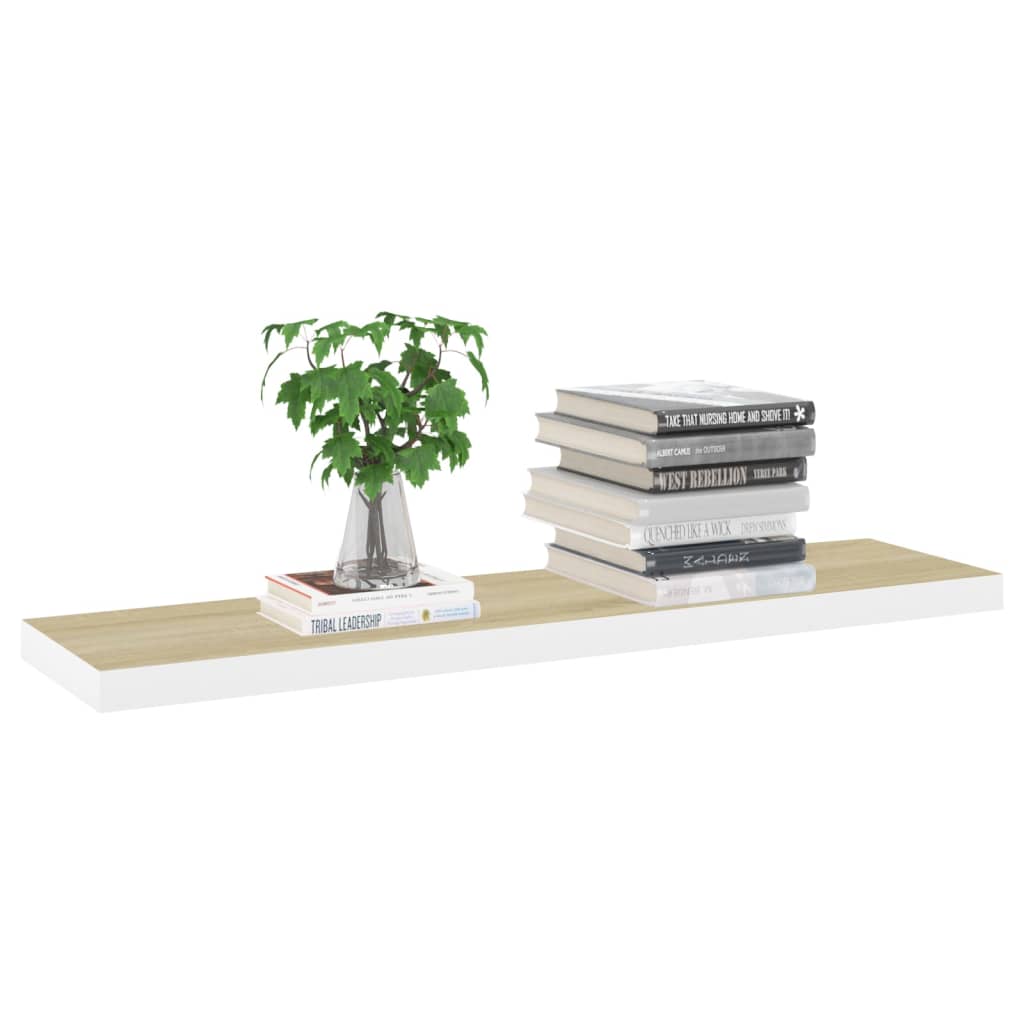 Floating Wall Shelf Oak and White 120x23.5x3.8 cm MDF