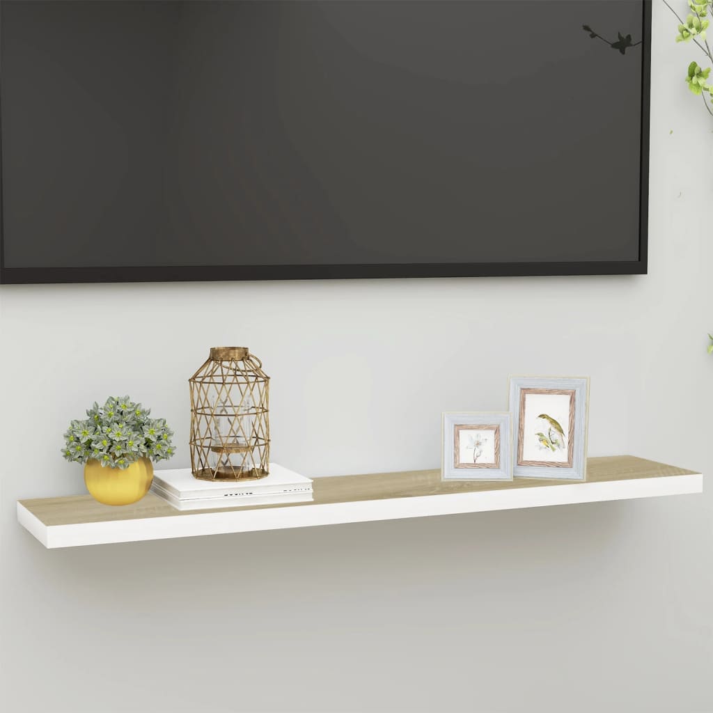 Floating Wall Shelf Oak and White 120x23.5x3.8 cm MDF