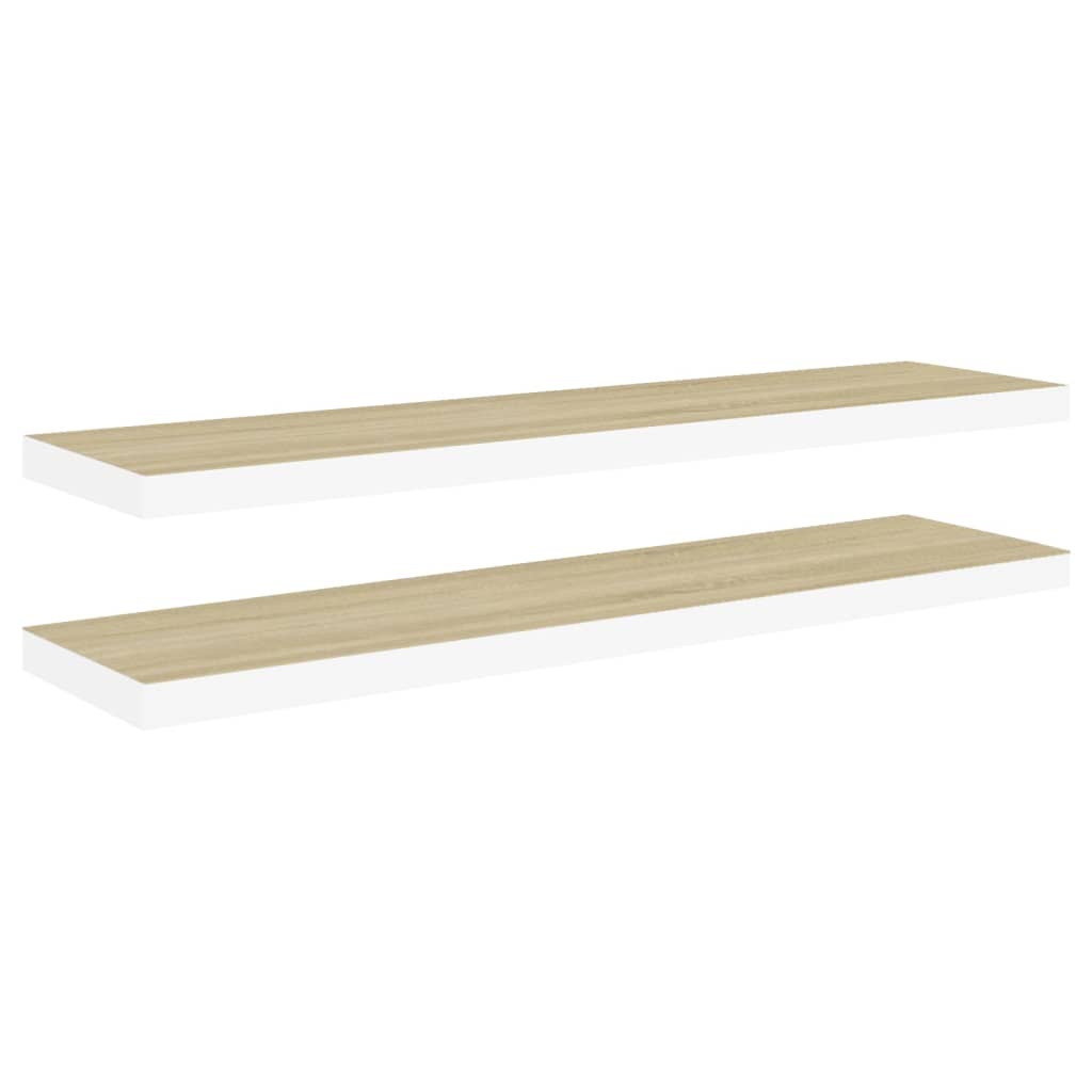 Floating Wall Shelves 2 pcs Oak and White 120x23.5x3.8 cm MDF