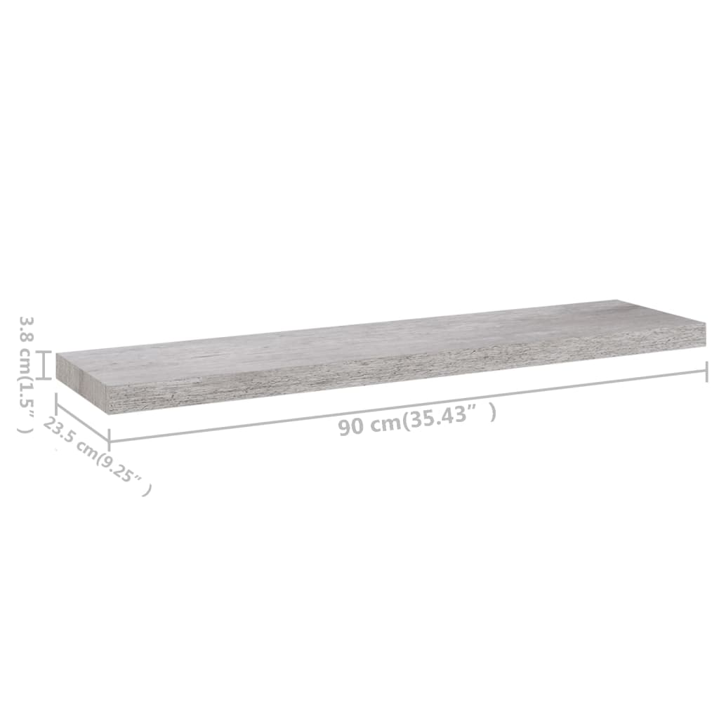 Floating Wall Shelves 2 pcs Concrete Grey 90x23.5x3.8 cm MDF