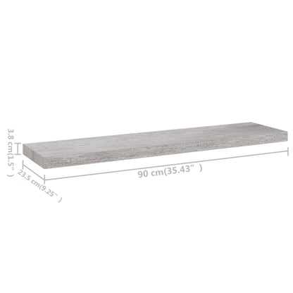 Floating Wall Shelves 2 pcs Concrete Grey 90x23.5x3.8 cm MDF