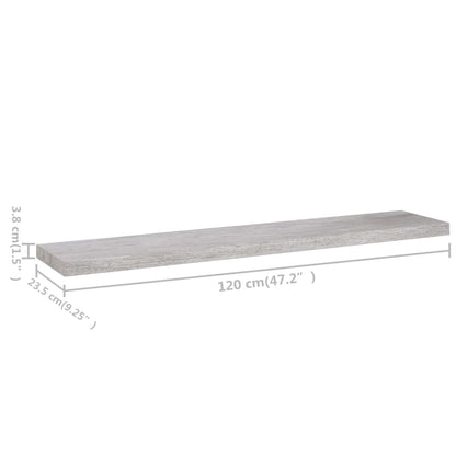 Floating Wall Shelves 2 pcs Concrete Grey 120x23.5x3.8 cm MDF