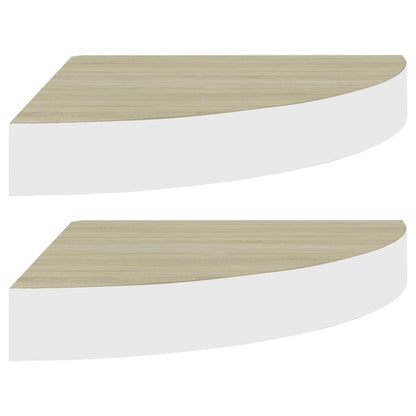 Wall Corner Shelves 2 pcs Oak and White 25x25x3.8 cm MDF