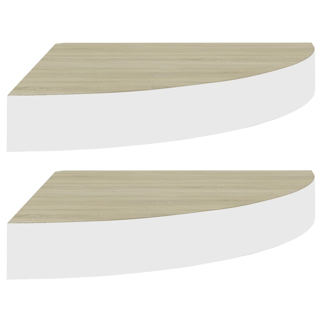 Wall Corner Shelves 2 pcs Oak and White 35x35x3.8 cm MDF