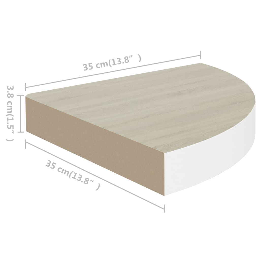 Wall Corner Shelves 2 pcs Oak and White 35x35x3.8 cm MDF