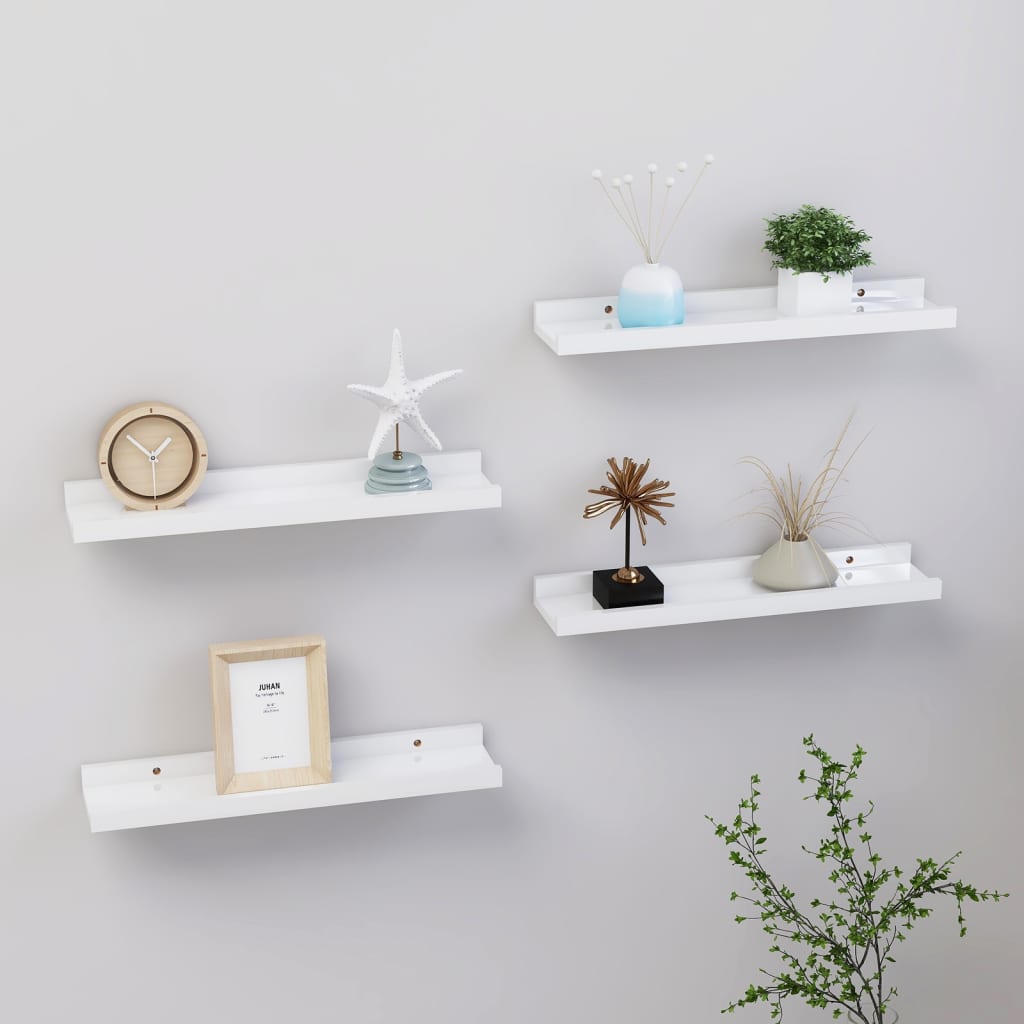 Wall Shelves 4 pcs High Gloss White 40x9x3 cm