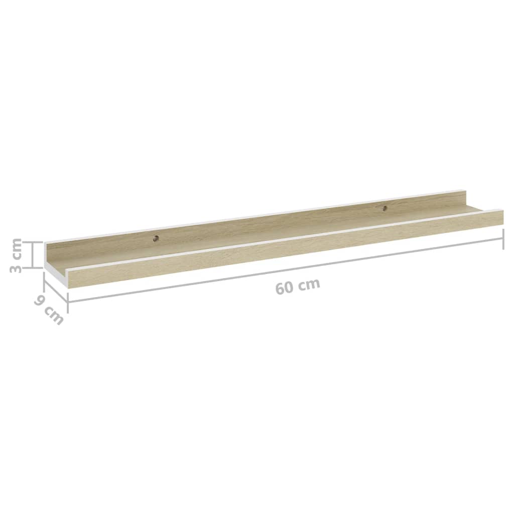 Wall Shelves 2 pcs White and Sonoma Oak 60x9x3 cm