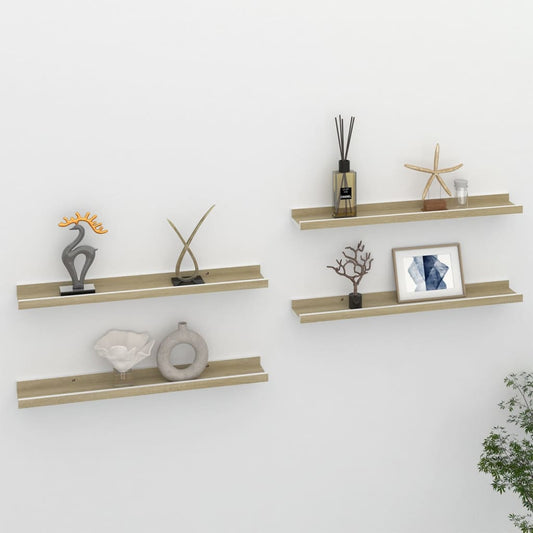 Wall Shelves 4 pcs White and Sonoma Oak 60x9x3 cm