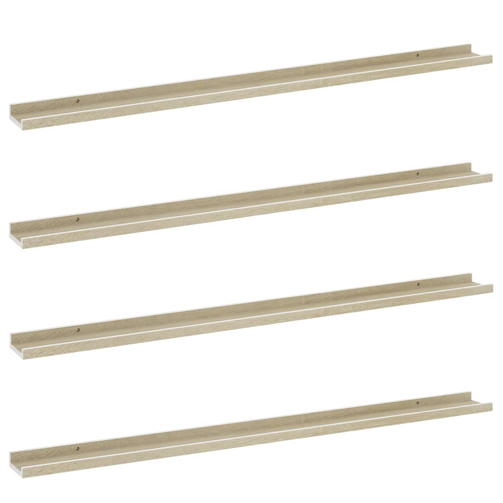 Wall Shelves 4 pcs White and Sonoma Oak 115x9x3 cm