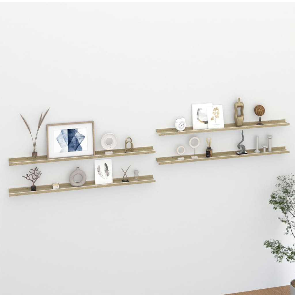 Wall Shelves 4 pcs White and Sonoma Oak 115x9x3 cm